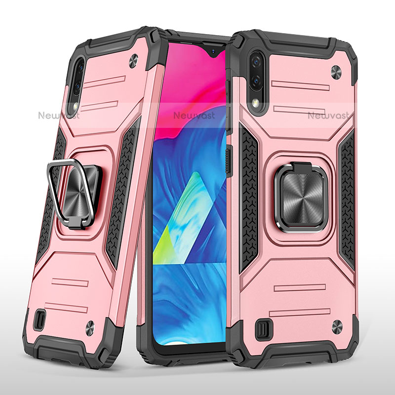 Silicone Matte Finish and Plastic Back Cover Case with Magnetic Finger Ring Stand MQ1 for Samsung Galaxy M10