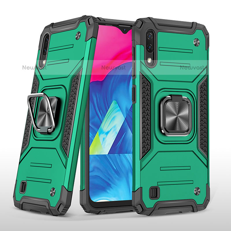 Silicone Matte Finish and Plastic Back Cover Case with Magnetic Finger Ring Stand MQ1 for Samsung Galaxy M10 Midnight Green