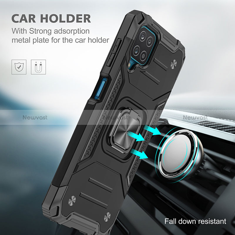 Silicone Matte Finish and Plastic Back Cover Case with Magnetic Finger Ring Stand MQ1 for Samsung Galaxy M12