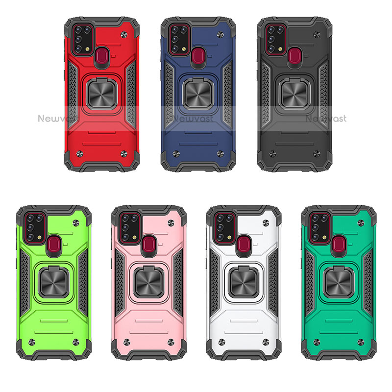 Silicone Matte Finish and Plastic Back Cover Case with Magnetic Finger Ring Stand MQ1 for Samsung Galaxy M31