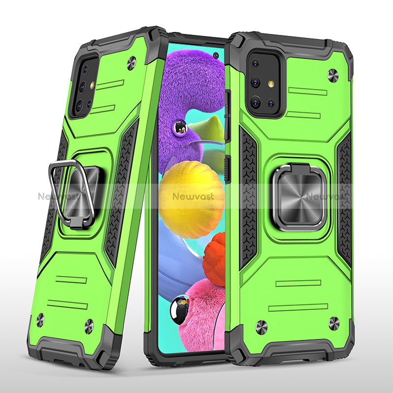 Silicone Matte Finish and Plastic Back Cover Case with Magnetic Finger Ring Stand MQ1 for Samsung Galaxy M40S Green