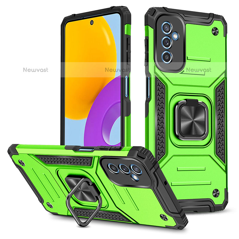 Silicone Matte Finish and Plastic Back Cover Case with Magnetic Finger Ring Stand MQ1 for Samsung Galaxy M52 5G Green