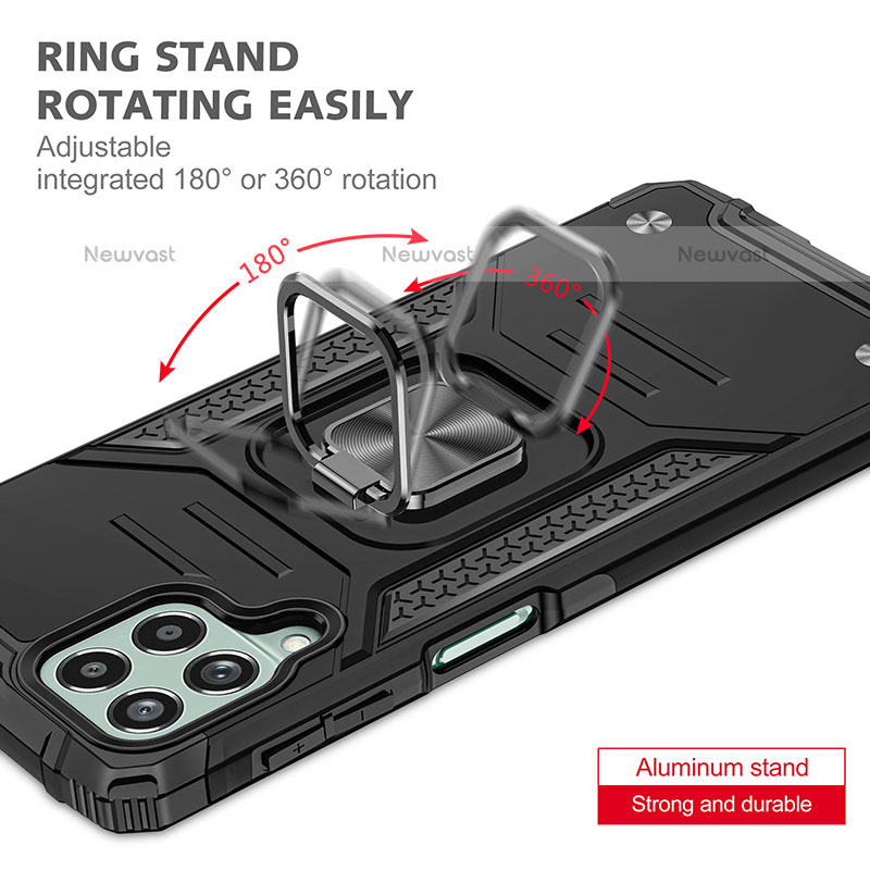 Silicone Matte Finish and Plastic Back Cover Case with Magnetic Finger Ring Stand MQ1 for Samsung Galaxy M53 5G