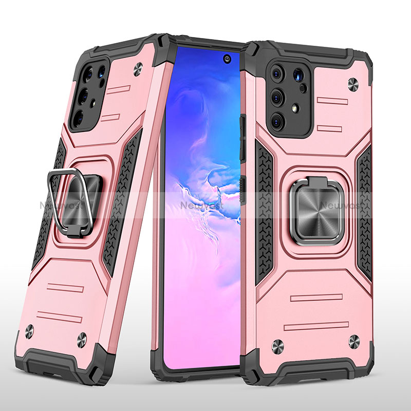 Silicone Matte Finish and Plastic Back Cover Case with Magnetic Finger Ring Stand MQ1 for Samsung Galaxy M80S Rose Gold