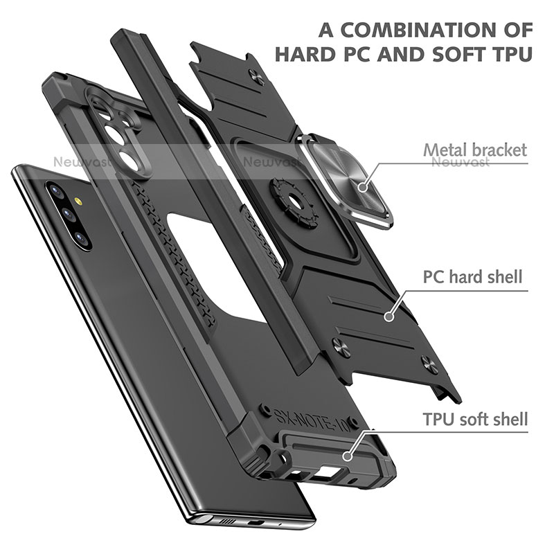 Silicone Matte Finish and Plastic Back Cover Case with Magnetic Finger Ring Stand MQ1 for Samsung Galaxy Note 10 5G