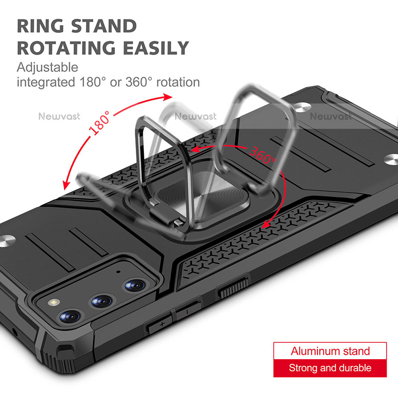 Silicone Matte Finish and Plastic Back Cover Case with Magnetic Finger Ring Stand MQ1 for Samsung Galaxy Note 20 5G