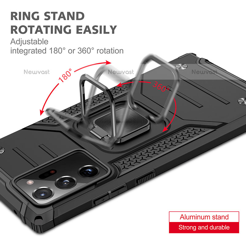 Silicone Matte Finish and Plastic Back Cover Case with Magnetic Finger Ring Stand MQ1 for Samsung Galaxy Note 20 Ultra 5G