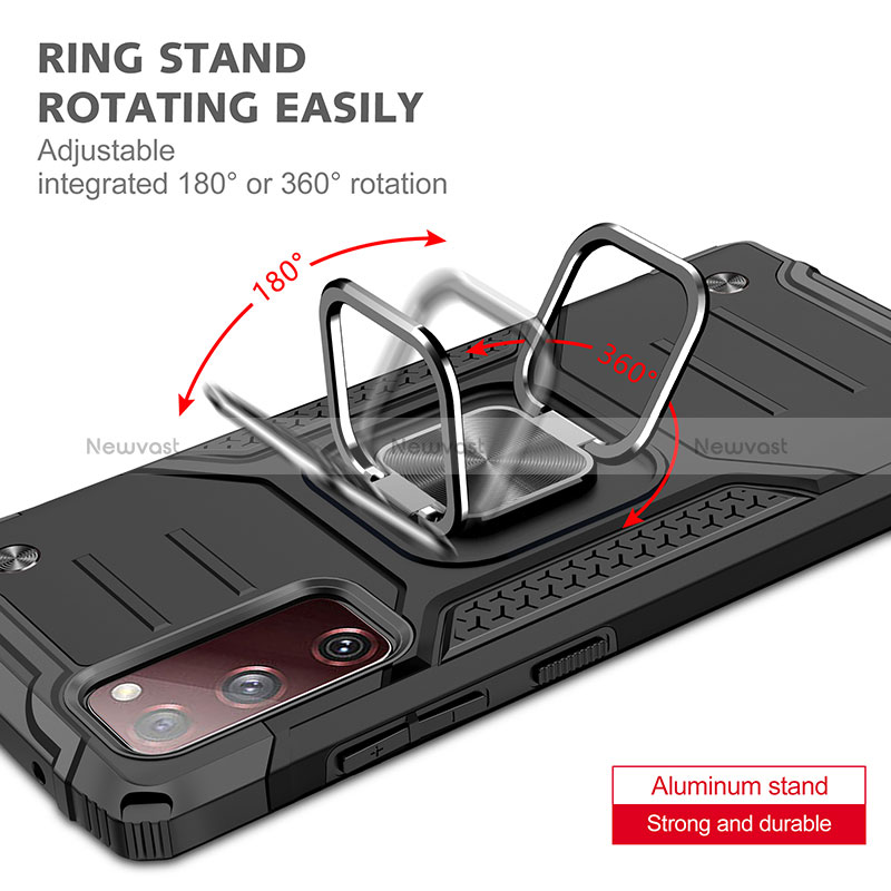 Silicone Matte Finish and Plastic Back Cover Case with Magnetic Finger Ring Stand MQ1 for Samsung Galaxy S20 FE (2022) 5G