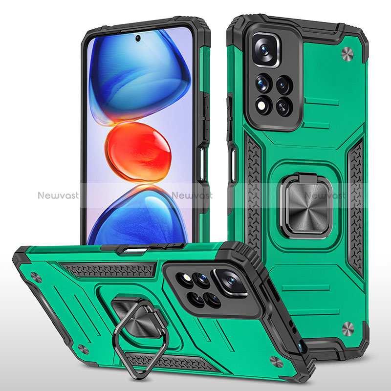 Silicone Matte Finish and Plastic Back Cover Case with Magnetic Finger Ring Stand MQ1 for Xiaomi Mi 11i 5G (2022)