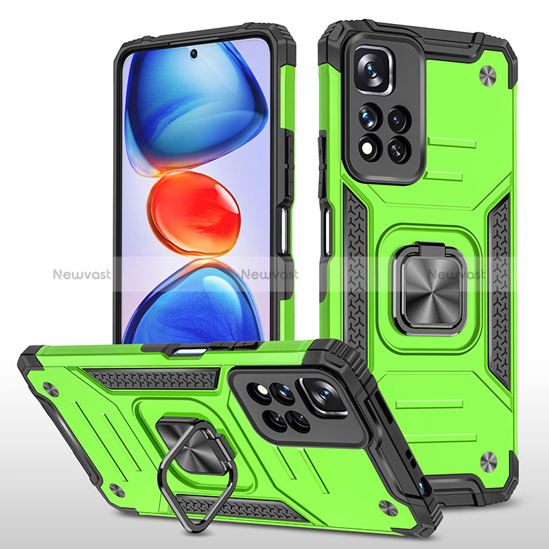 Silicone Matte Finish and Plastic Back Cover Case with Magnetic Finger Ring Stand MQ1 for Xiaomi Mi 11i 5G (2022) Green