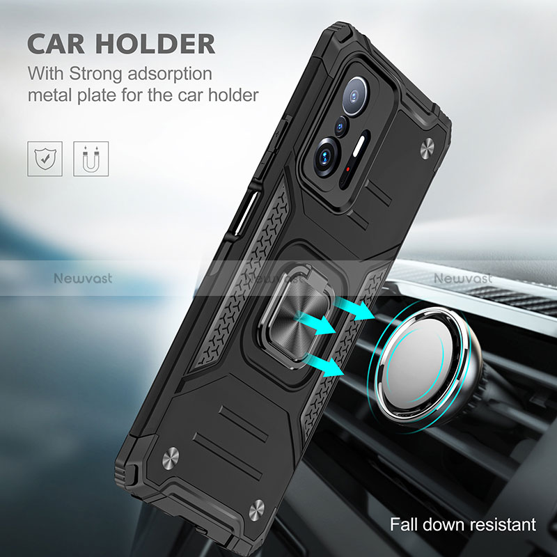 Silicone Matte Finish and Plastic Back Cover Case with Magnetic Finger Ring Stand MQ1 for Xiaomi Mi 11T 5G