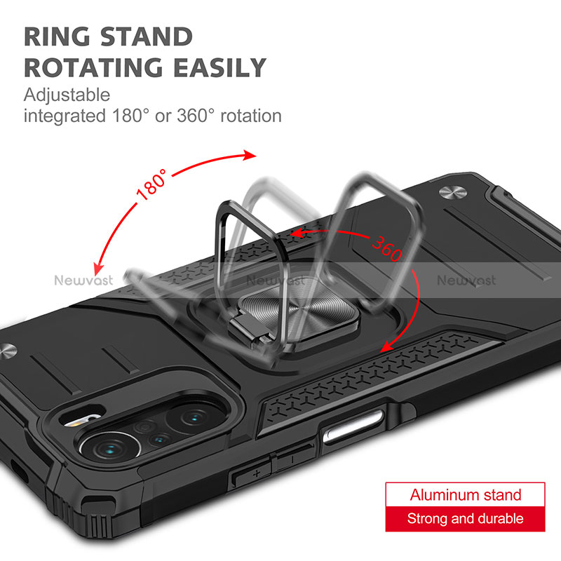 Silicone Matte Finish and Plastic Back Cover Case with Magnetic Finger Ring Stand MQ1 for Xiaomi Mi 11X 5G