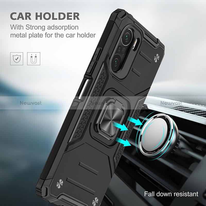 Silicone Matte Finish and Plastic Back Cover Case with Magnetic Finger Ring Stand MQ1 for Xiaomi Mi 11X 5G