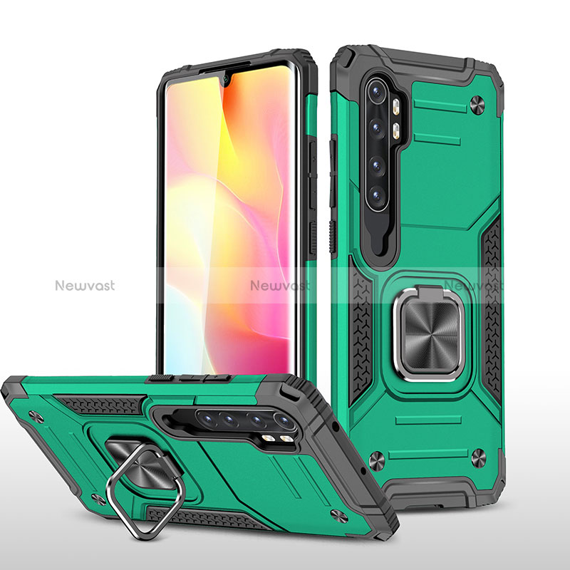 Silicone Matte Finish and Plastic Back Cover Case with Magnetic Finger Ring Stand MQ1 for Xiaomi Mi Note 10 Lite Midnight Green