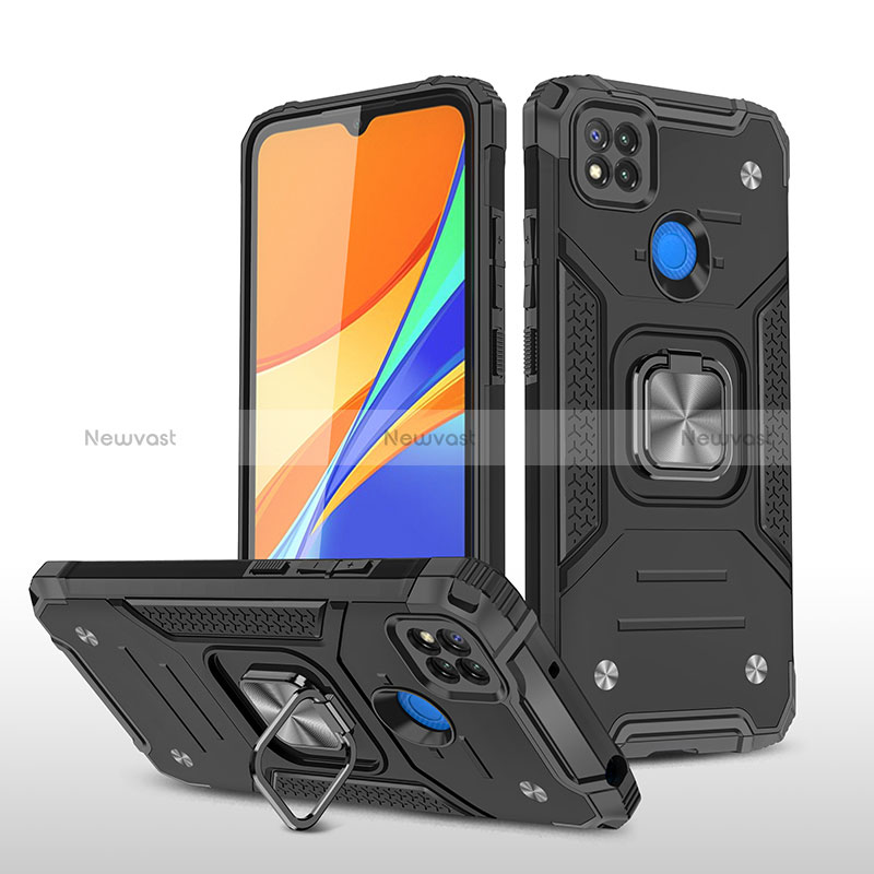 Silicone Matte Finish and Plastic Back Cover Case with Magnetic Finger Ring Stand MQ1 for Xiaomi POCO C3