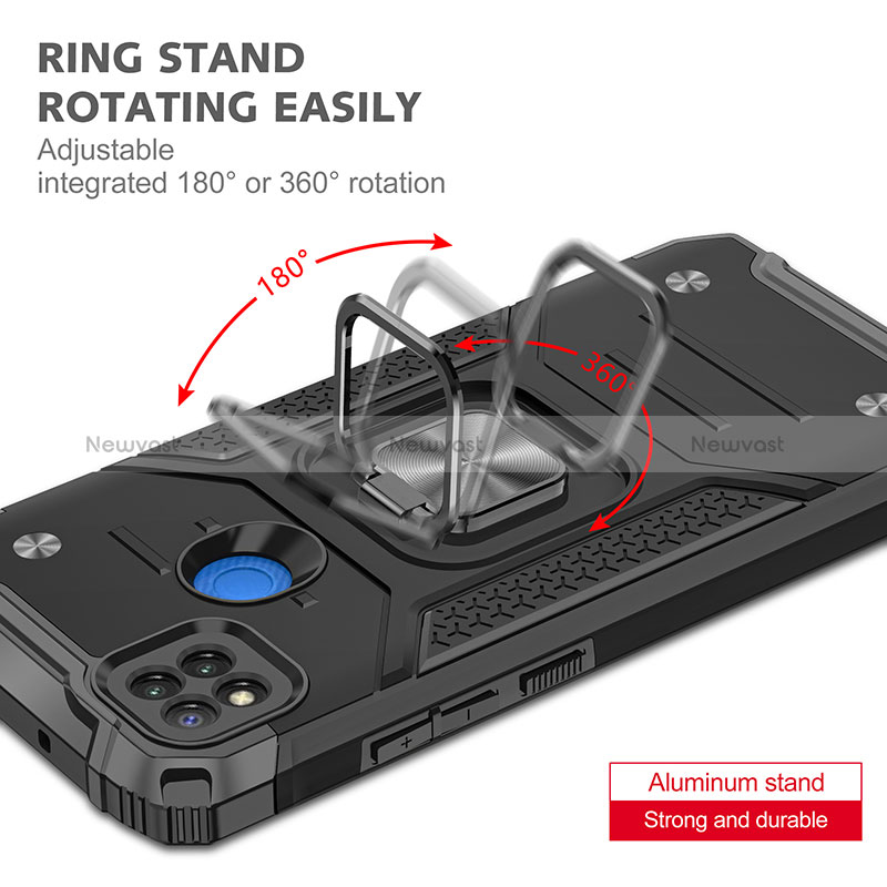 Silicone Matte Finish and Plastic Back Cover Case with Magnetic Finger Ring Stand MQ1 for Xiaomi POCO C31