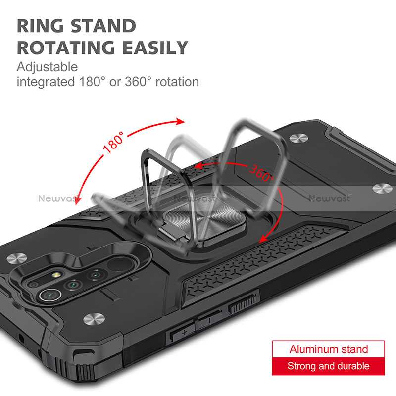 Silicone Matte Finish and Plastic Back Cover Case with Magnetic Finger Ring Stand MQ1 for Xiaomi Poco M2