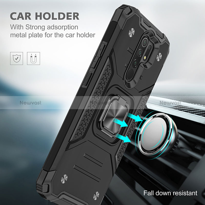 Silicone Matte Finish and Plastic Back Cover Case with Magnetic Finger Ring Stand MQ1 for Xiaomi Poco M2