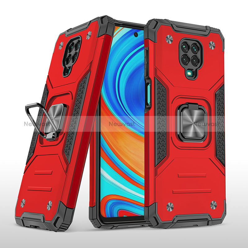 Silicone Matte Finish and Plastic Back Cover Case with Magnetic Finger Ring Stand MQ1 for Xiaomi Poco M2 Pro Red