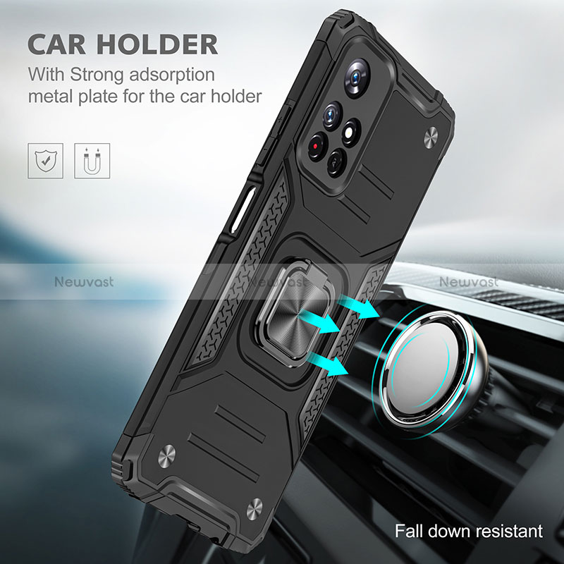 Silicone Matte Finish and Plastic Back Cover Case with Magnetic Finger Ring Stand MQ1 for Xiaomi Poco M4 Pro 5G