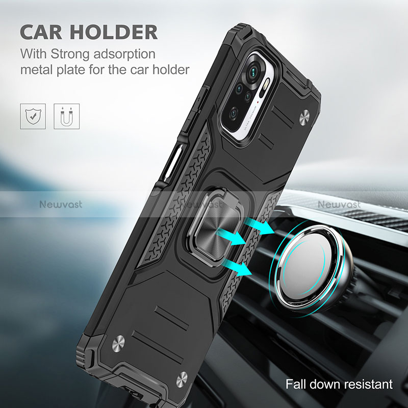 Silicone Matte Finish and Plastic Back Cover Case with Magnetic Finger Ring Stand MQ1 for Xiaomi Poco M5S