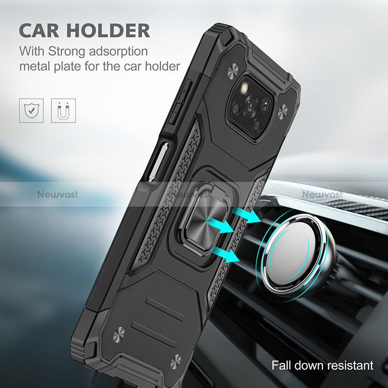 Silicone Matte Finish and Plastic Back Cover Case with Magnetic Finger Ring Stand MQ1 for Xiaomi Poco X3