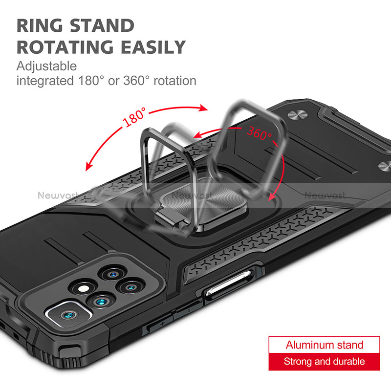 Silicone Matte Finish and Plastic Back Cover Case with Magnetic Finger Ring Stand MQ1 for Xiaomi Redmi 10 4G