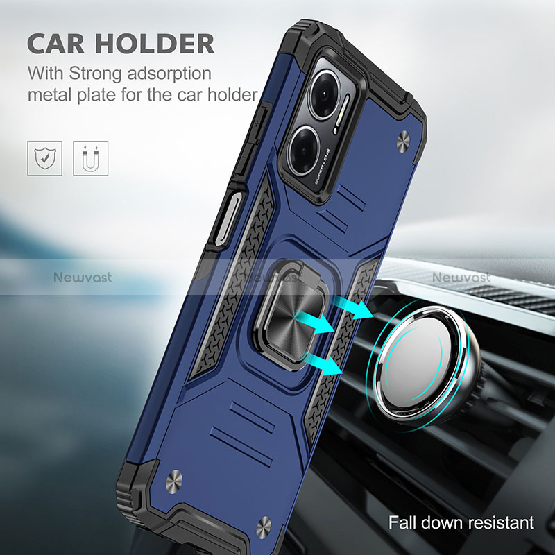 Silicone Matte Finish and Plastic Back Cover Case with Magnetic Finger Ring Stand MQ1 for Xiaomi Redmi 11 Prime 5G