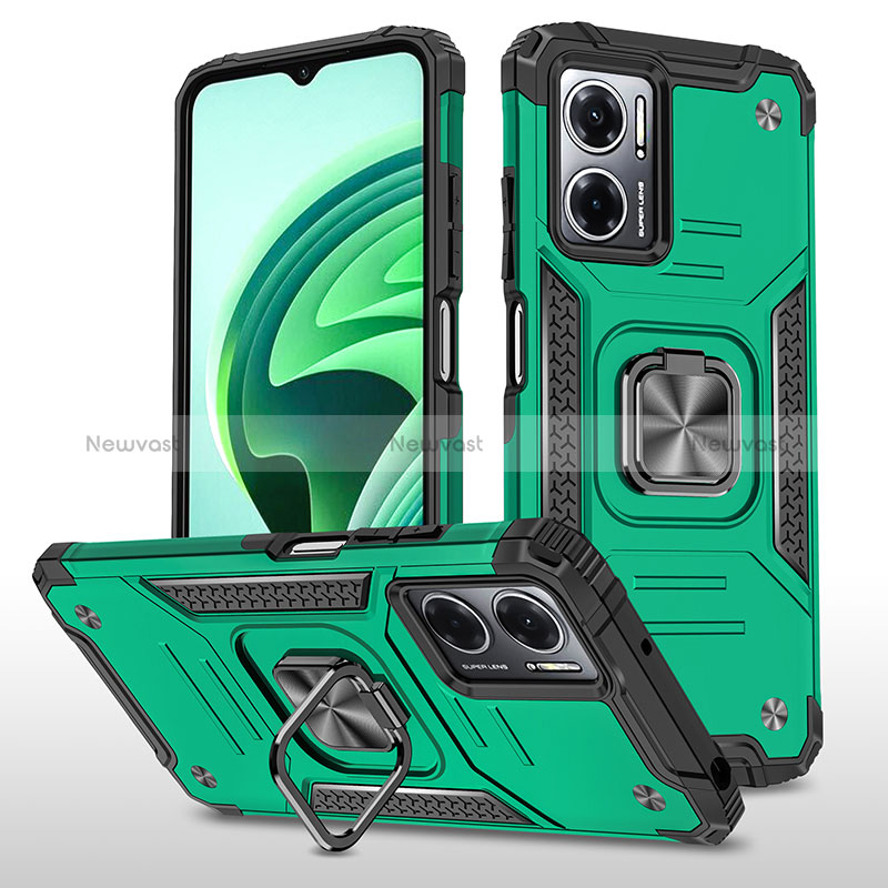 Silicone Matte Finish and Plastic Back Cover Case with Magnetic Finger Ring Stand MQ1 for Xiaomi Redmi 11 Prime 5G Midnight Green