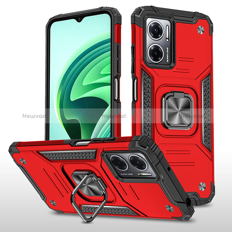 Silicone Matte Finish and Plastic Back Cover Case with Magnetic Finger Ring Stand MQ1 for Xiaomi Redmi 11 Prime 5G Red