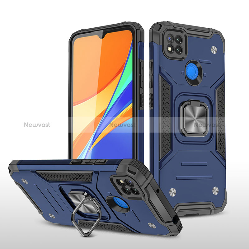 Silicone Matte Finish and Plastic Back Cover Case with Magnetic Finger Ring Stand MQ1 for Xiaomi Redmi 9 Activ