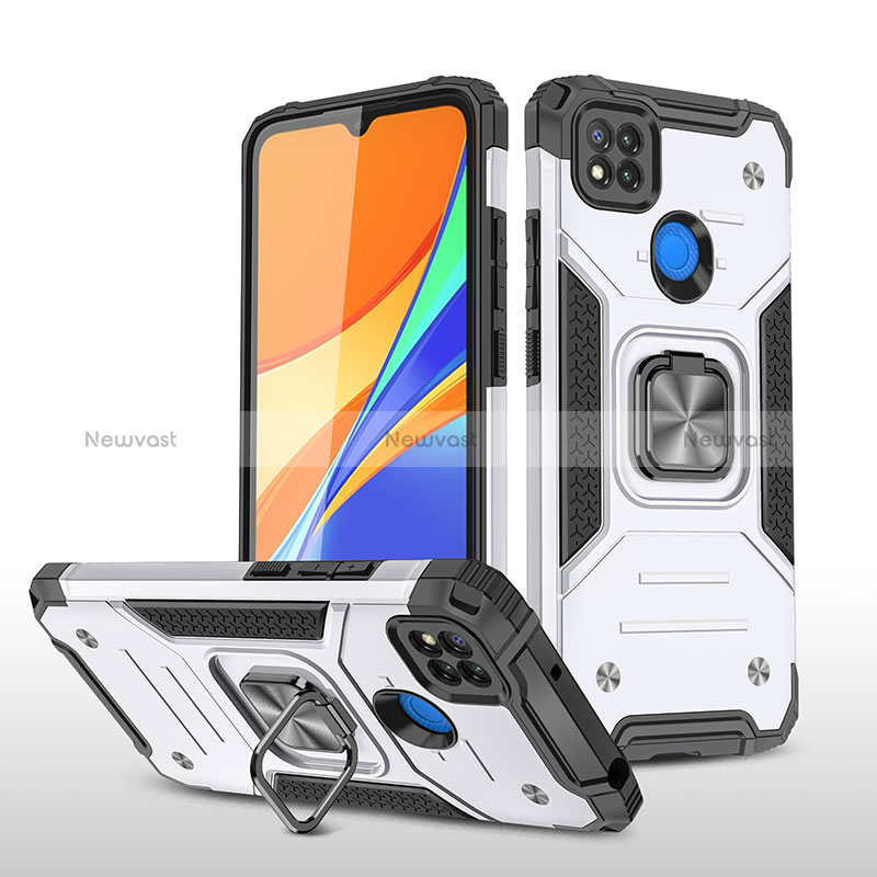 Silicone Matte Finish and Plastic Back Cover Case with Magnetic Finger Ring Stand MQ1 for Xiaomi Redmi 9 Activ