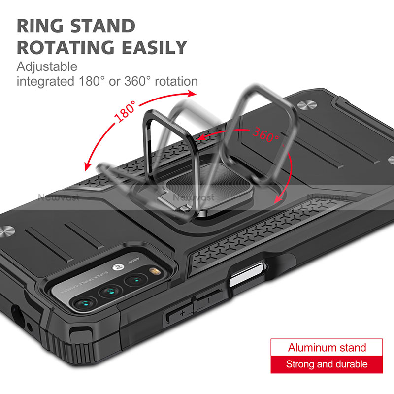 Silicone Matte Finish and Plastic Back Cover Case with Magnetic Finger Ring Stand MQ1 for Xiaomi Redmi 9 Power