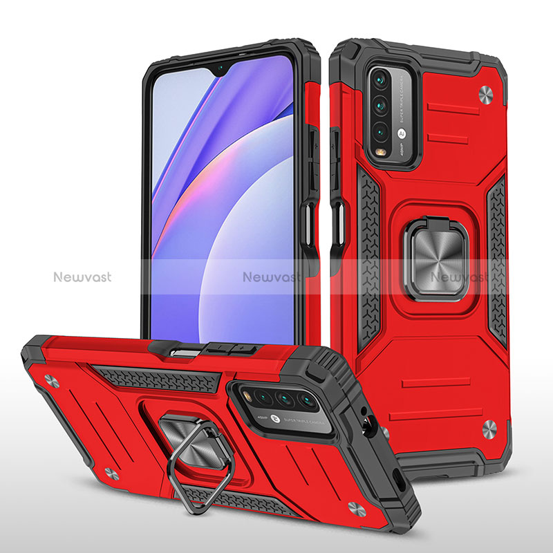 Silicone Matte Finish and Plastic Back Cover Case with Magnetic Finger Ring Stand MQ1 for Xiaomi Redmi 9 Power