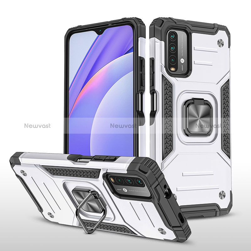 Silicone Matte Finish and Plastic Back Cover Case with Magnetic Finger Ring Stand MQ1 for Xiaomi Redmi 9 Power