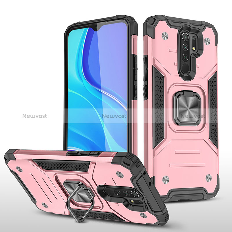 Silicone Matte Finish and Plastic Back Cover Case with Magnetic Finger Ring Stand MQ1 for Xiaomi Redmi 9 Prime India