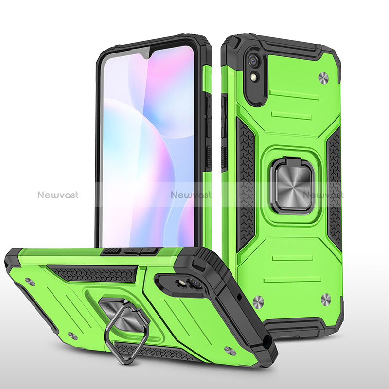 Silicone Matte Finish and Plastic Back Cover Case with Magnetic Finger Ring Stand MQ1 for Xiaomi Redmi 9A