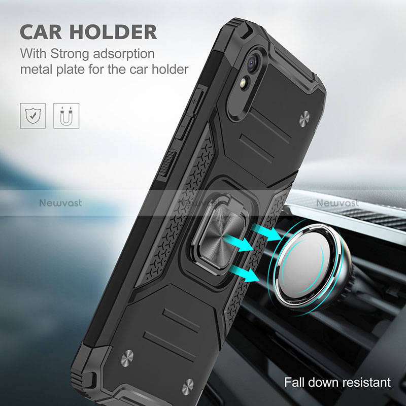 Silicone Matte Finish and Plastic Back Cover Case with Magnetic Finger Ring Stand MQ1 for Xiaomi Redmi 9AT