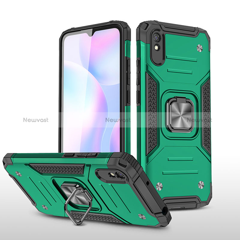 Silicone Matte Finish and Plastic Back Cover Case with Magnetic Finger Ring Stand MQ1 for Xiaomi Redmi 9AT