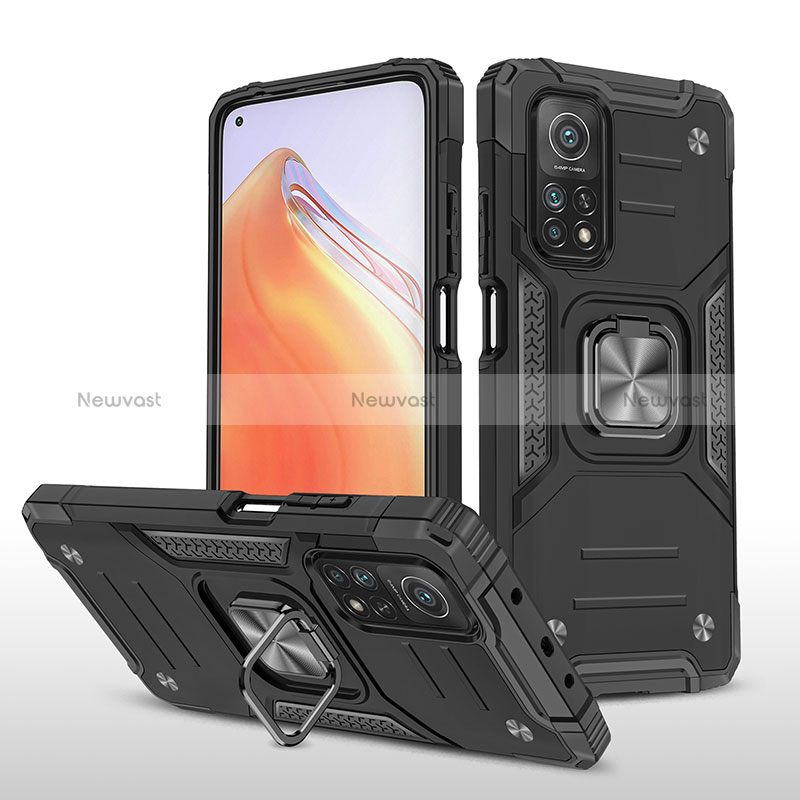 Silicone Matte Finish and Plastic Back Cover Case with Magnetic Finger Ring Stand MQ1 for Xiaomi Redmi K30S 5G Black