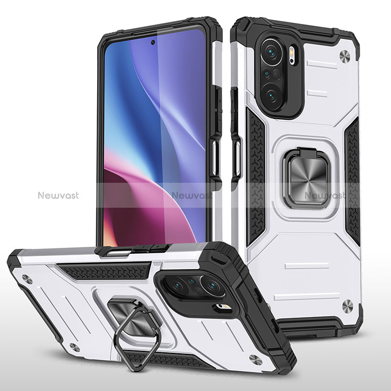 Silicone Matte Finish and Plastic Back Cover Case with Magnetic Finger Ring Stand MQ1 for Xiaomi Redmi K40 Pro+ Plus 5G