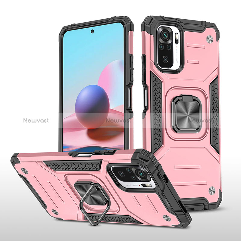 Silicone Matte Finish and Plastic Back Cover Case with Magnetic Finger Ring Stand MQ1 for Xiaomi Redmi Note 10 4G