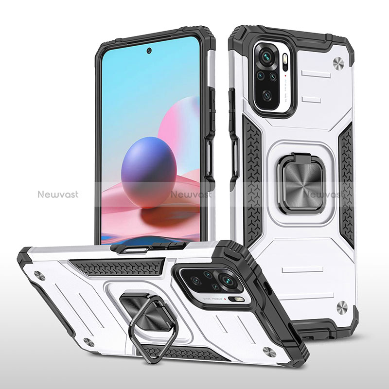 Silicone Matte Finish and Plastic Back Cover Case with Magnetic Finger Ring Stand MQ1 for Xiaomi Redmi Note 10 4G