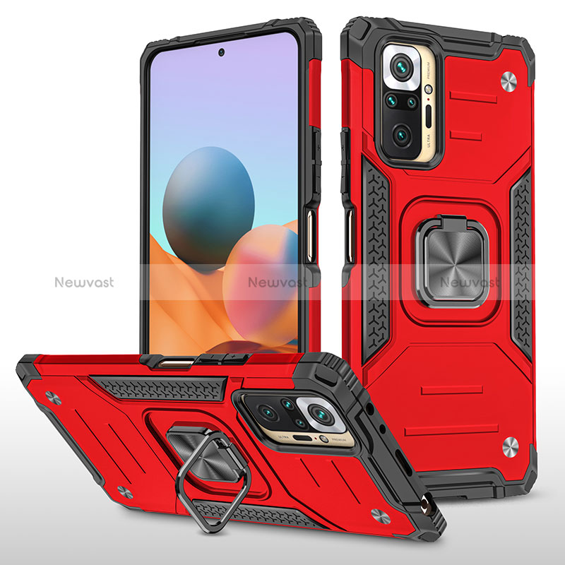 Silicone Matte Finish and Plastic Back Cover Case with Magnetic Finger Ring Stand MQ1 for Xiaomi Redmi Note 10 Pro 4G