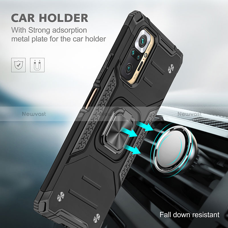 Silicone Matte Finish and Plastic Back Cover Case with Magnetic Finger Ring Stand MQ1 for Xiaomi Redmi Note 10 Pro Max