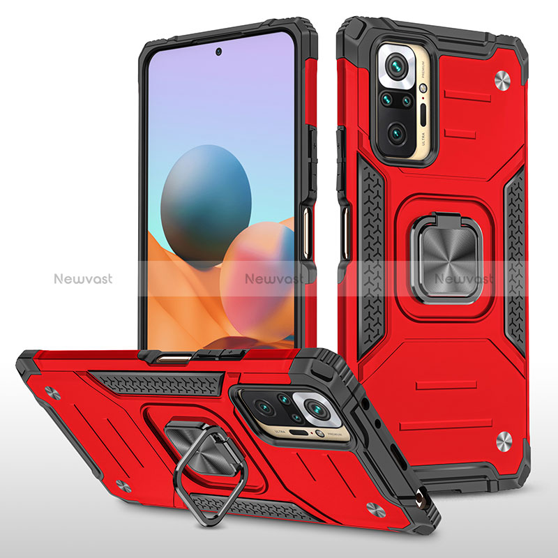 Silicone Matte Finish and Plastic Back Cover Case with Magnetic Finger Ring Stand MQ1 for Xiaomi Redmi Note 10 Pro Max