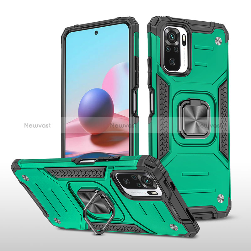 Silicone Matte Finish and Plastic Back Cover Case with Magnetic Finger Ring Stand MQ1 for Xiaomi Redmi Note 10S 4G Midnight Green