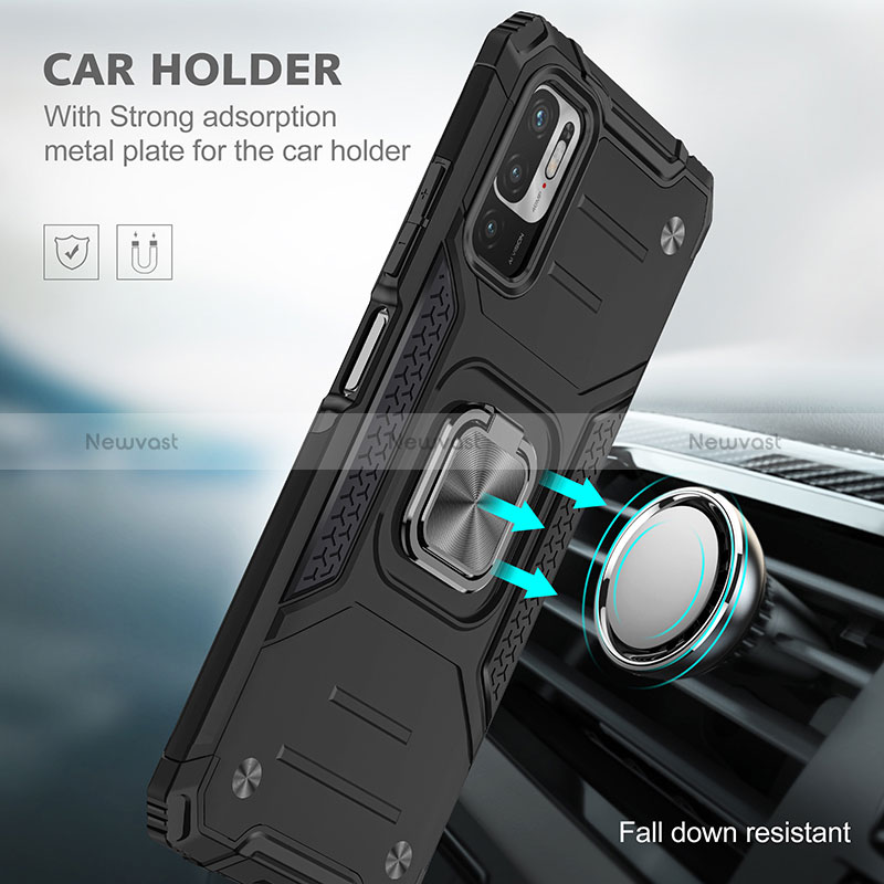 Silicone Matte Finish and Plastic Back Cover Case with Magnetic Finger Ring Stand MQ1 for Xiaomi Redmi Note 10T 5G