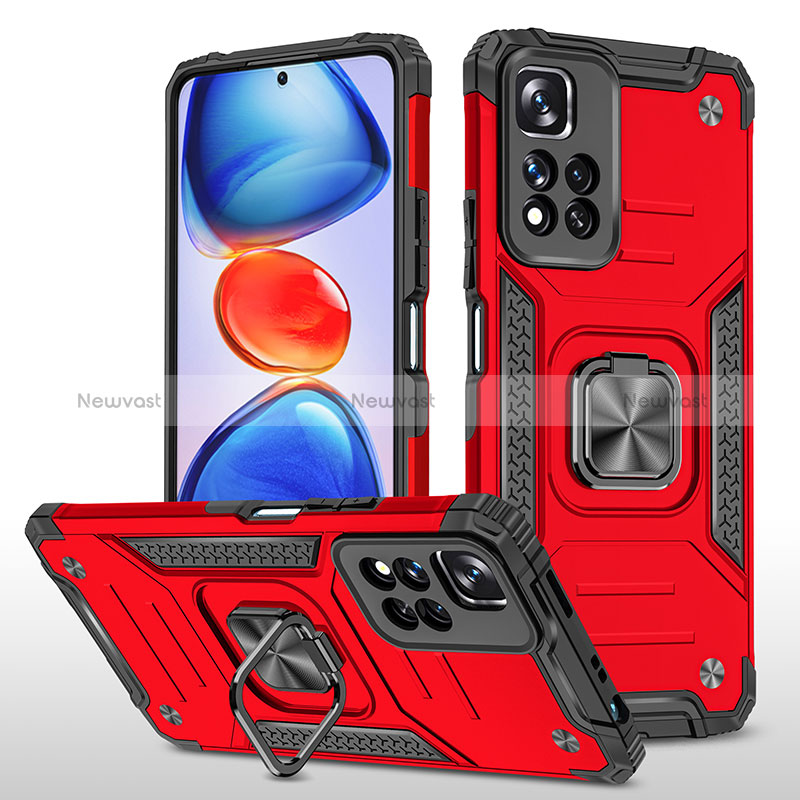 Silicone Matte Finish and Plastic Back Cover Case with Magnetic Finger Ring Stand MQ1 for Xiaomi Redmi Note 11 Pro+ Plus 5G