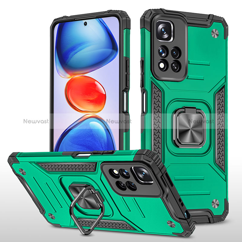 Silicone Matte Finish and Plastic Back Cover Case with Magnetic Finger Ring Stand MQ1 for Xiaomi Redmi Note 11 Pro+ Plus 5G Midnight Green